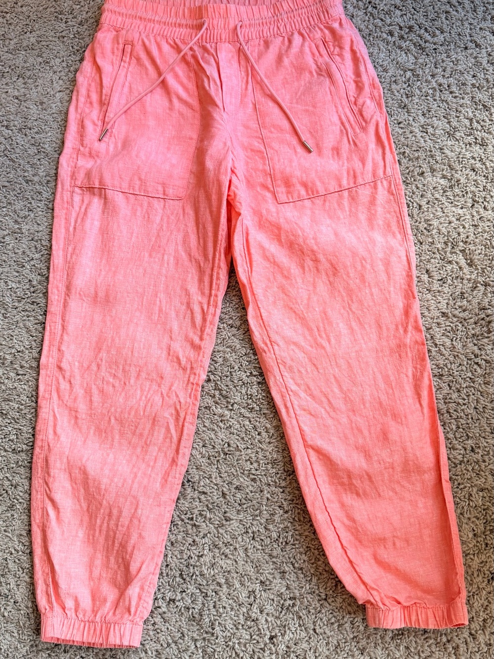 Athleta Coral Drawstring 100% Linen Jogger Pants